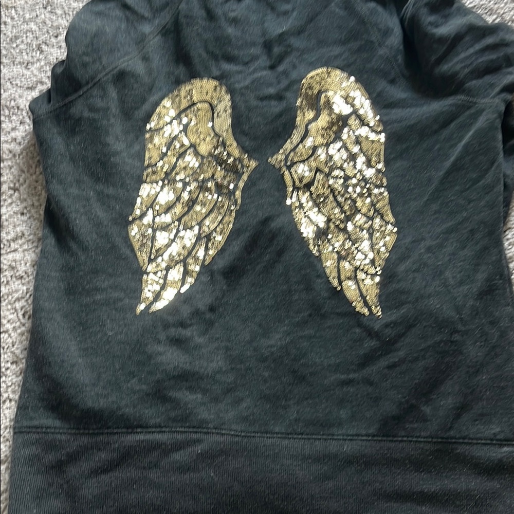 Dark Gray Zip-Up Hoodie with Angel Wings on back
